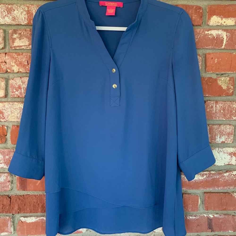 V Neck Silk-Feel 3/4 Sleeve Blouse